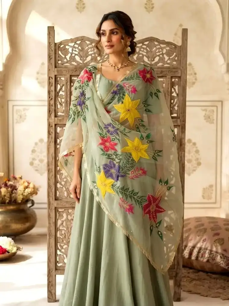Handpaint Organza Dupatta