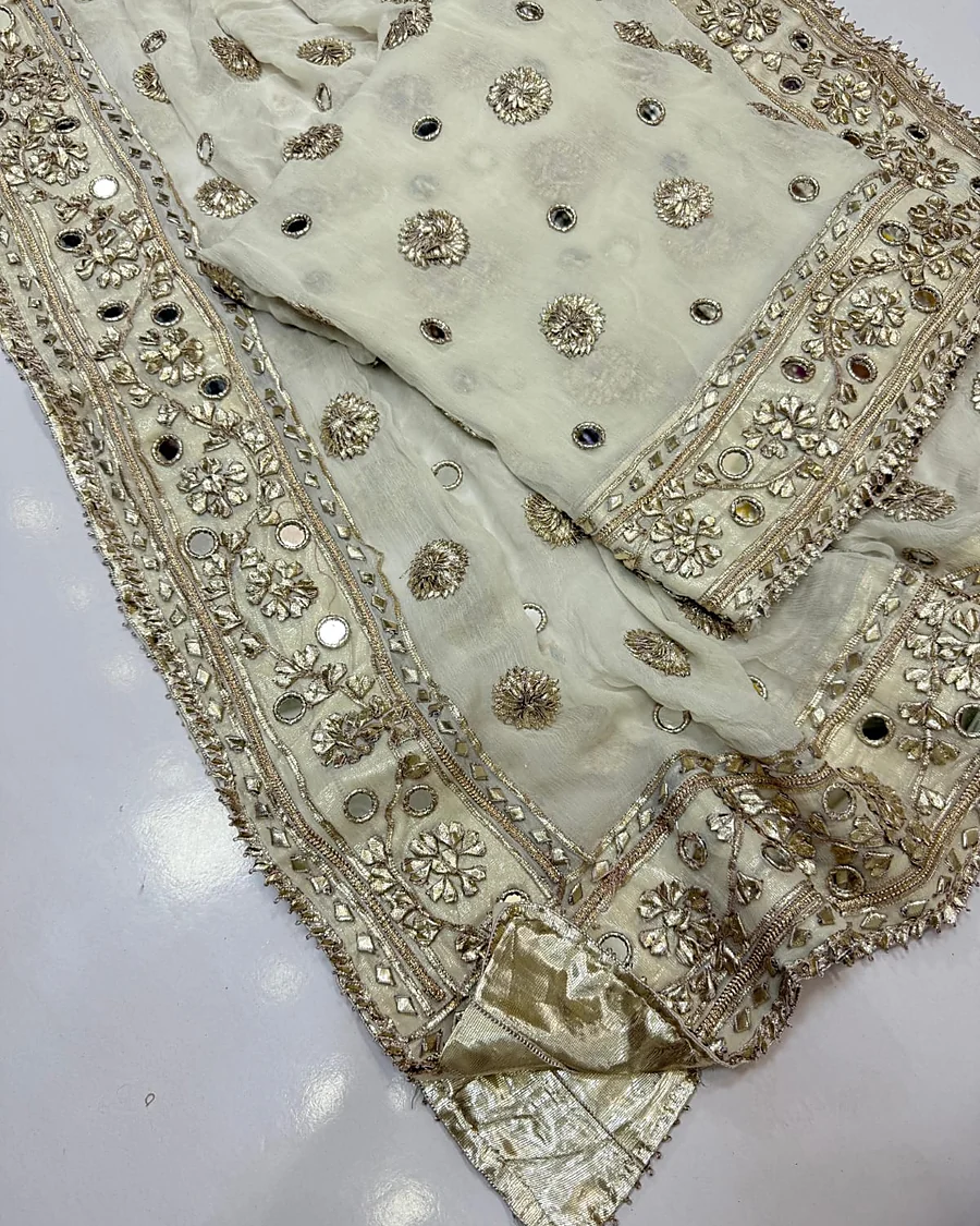 Handmade LCD Gotta Mirror Jaal Work Suit